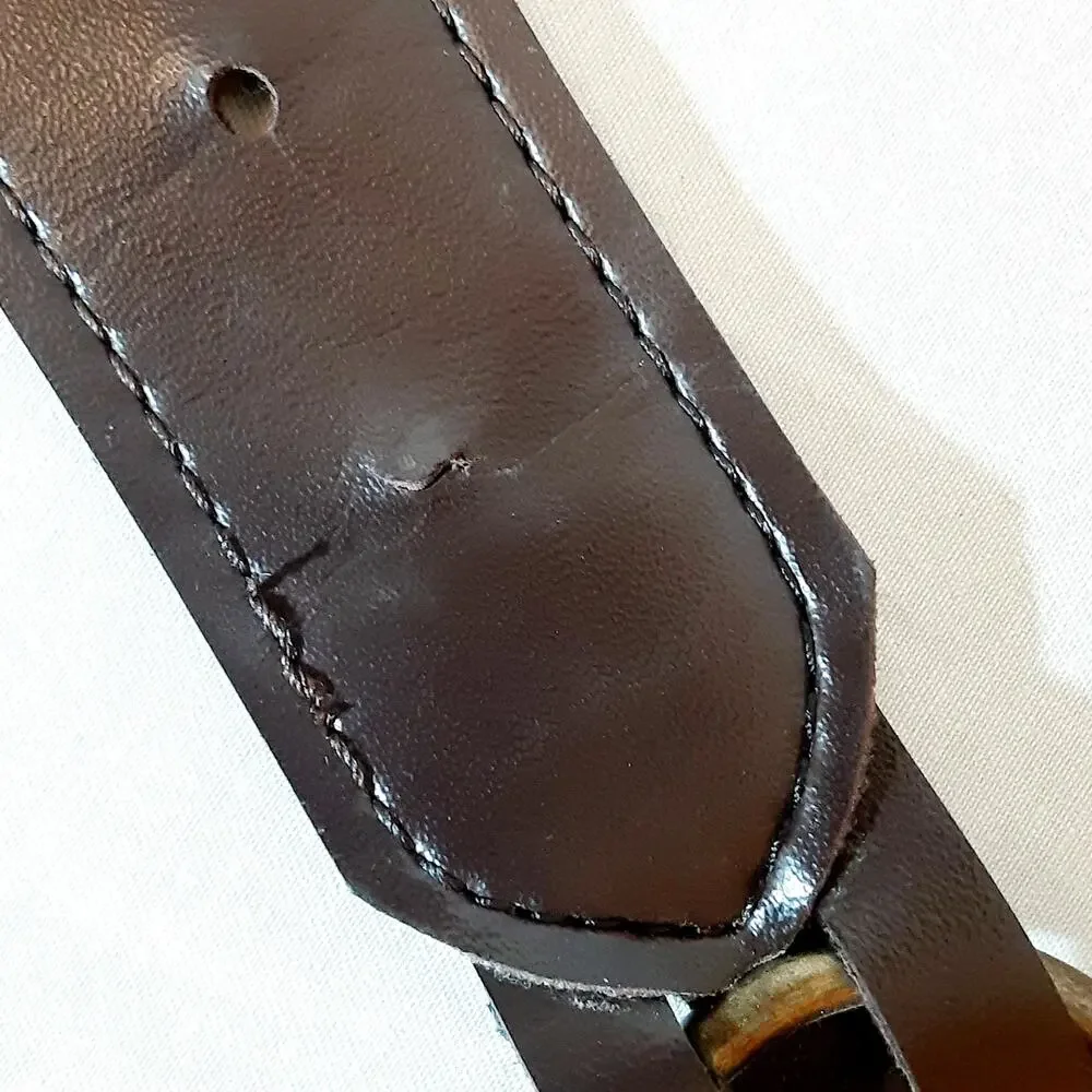 💎Unisex Dark Brown Faux Leather Belt L Antique Brass Rings Multi Strap Design